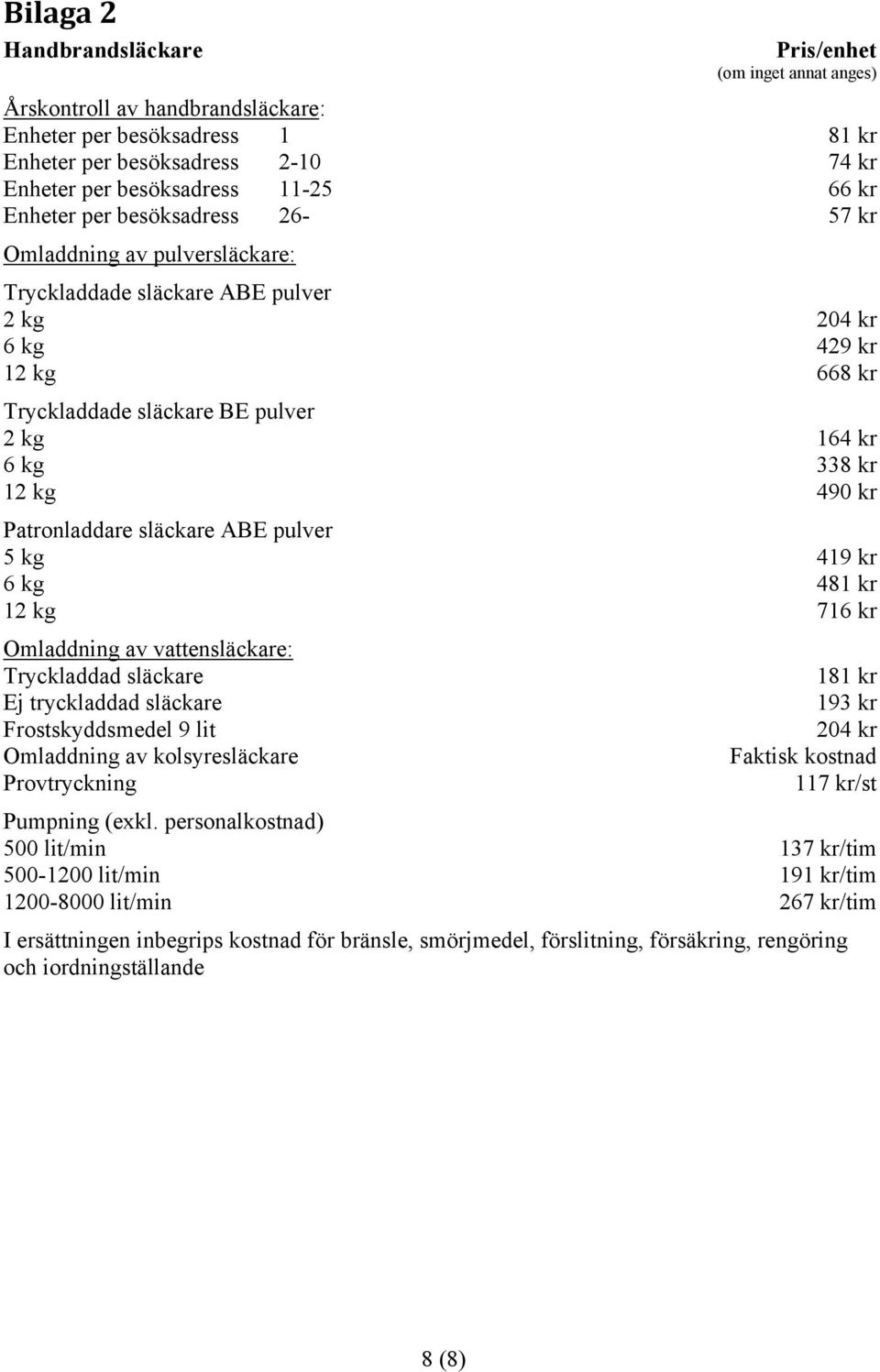 490 kr Patronladdare släckare ABE pulver 5 kg 419 kr 6 kg 481 kr 12 kg 716 kr Omladdning av vattensläckare: Tryckladdad släckare Ej tryckladdad släckare Frostskyddsmedel 9 lit Omladdning av