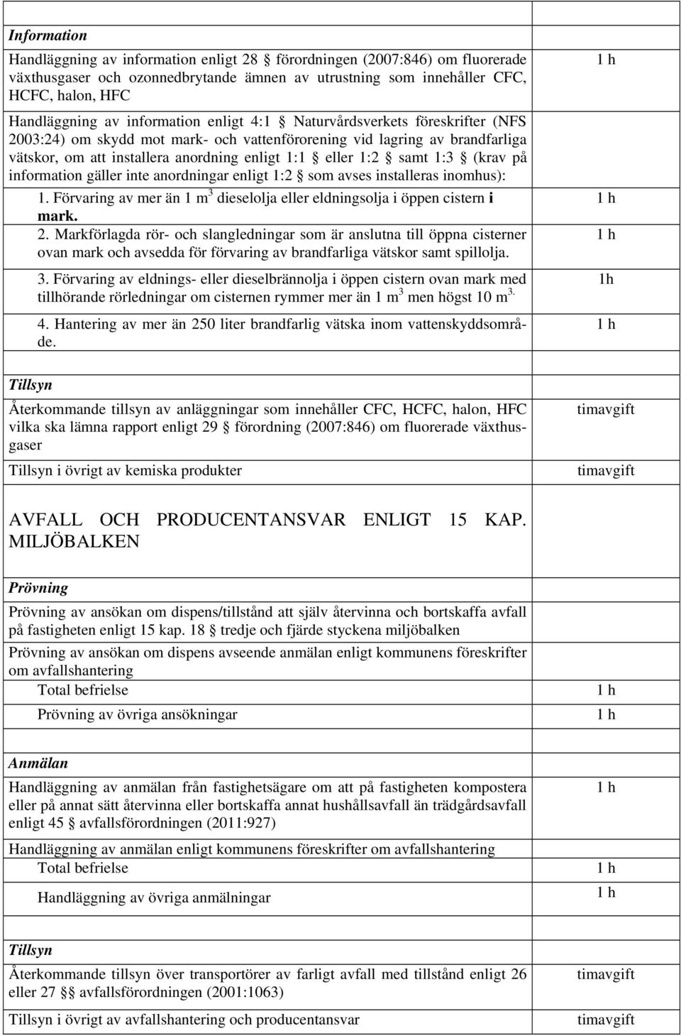 1:3 (krav på information gäller anordningar enligt 1:2 som avses installeras inomhus): 1. Förvaring av mer än 1 m 3 dieselolja eller eldningsolja i öppen cistern i mark. 2.