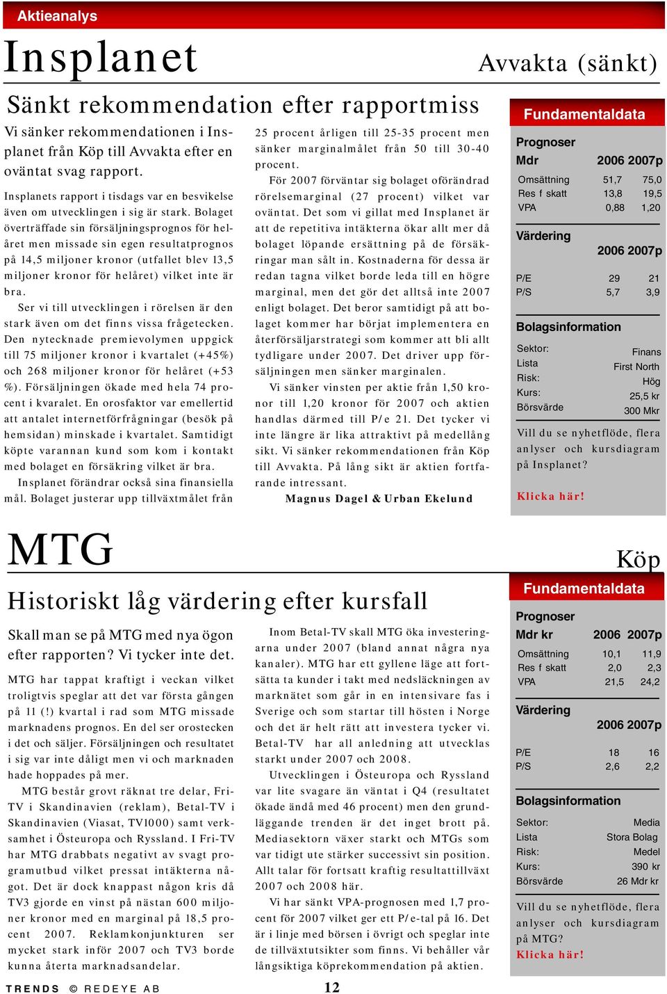 Bolaget överträffade sin försäljningsprognos för helåret men missade sin egen resultatprognos på 14,5 miljoner kronor (utfallet blev 13,5 miljoner kronor för helåret) vilket inte är bra.