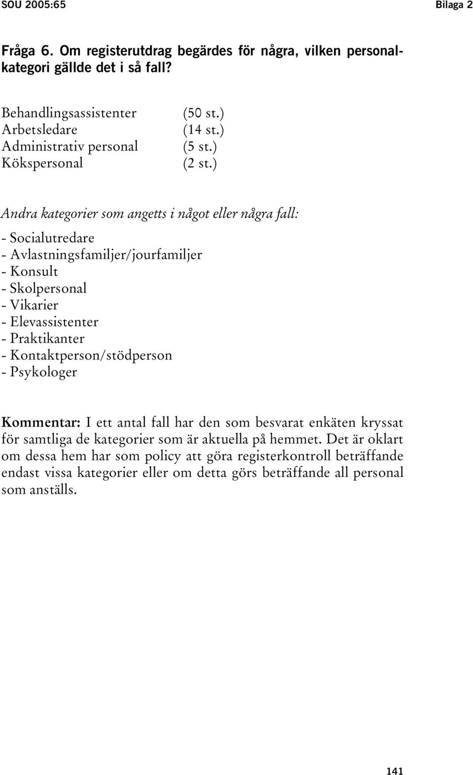 ) Andra kategorier som angetts i något eller några fall: - Socialutredare - Avlastningsfamiljer/jourfamiljer - Konsult - Skolpersonal - Vikarier - Elevassistenter - Praktikanter -