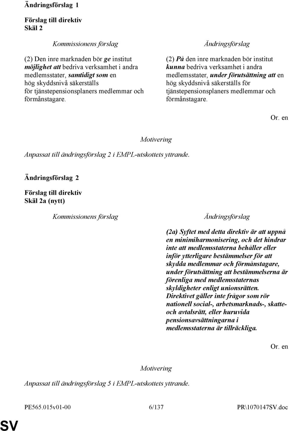 (2) På den inre marknaden bör institut kunna bedriva verksamhet i andra medlemsstater, under förutsättning att en hög skyddsnivå säkerställs för tjänstepensionsplaners medlemmar och  Anpassat till