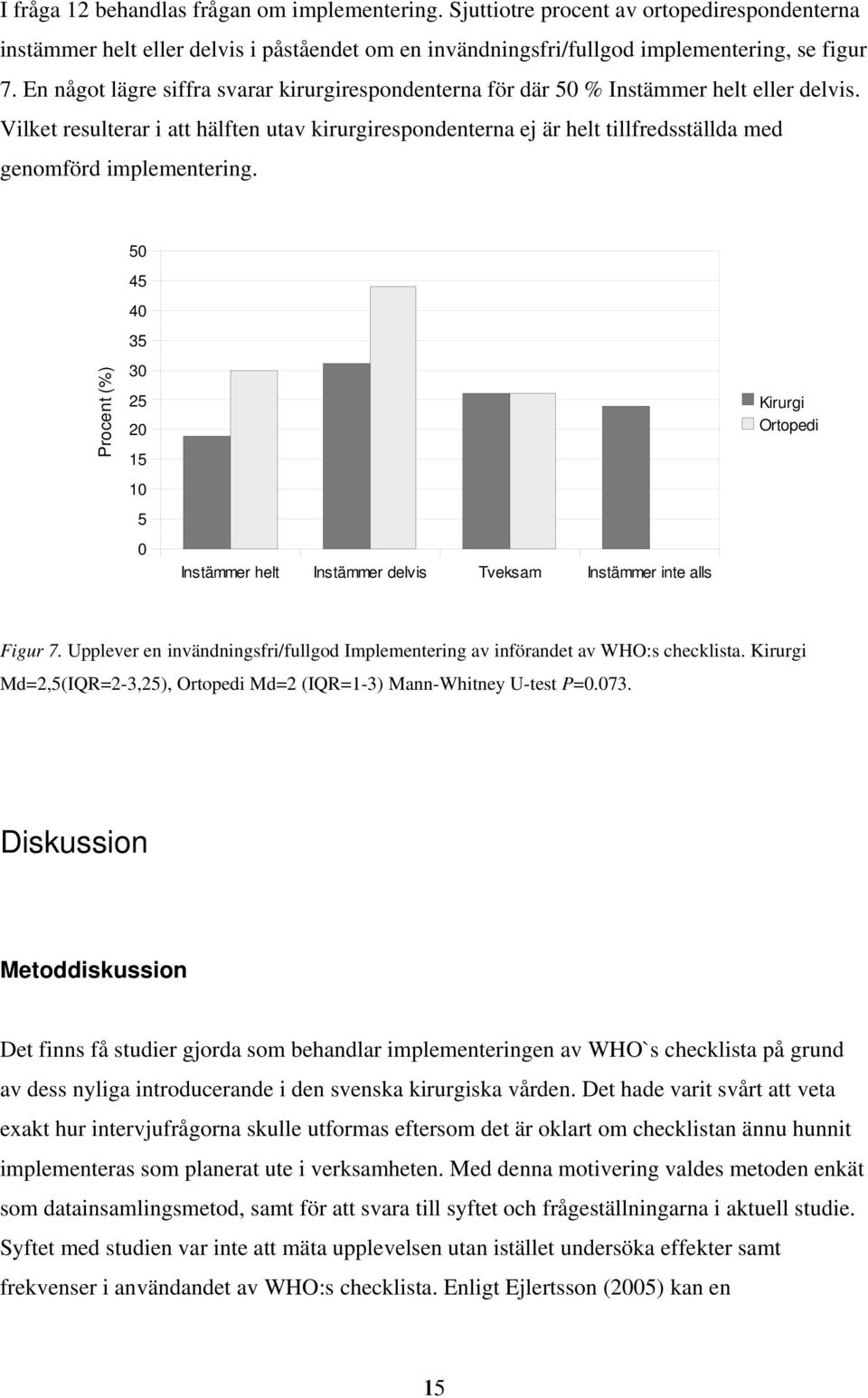 Vilket resulterar i att hälften utav kirurgirespondenterna ej är helt tillfredsställda med genomförd implementering.