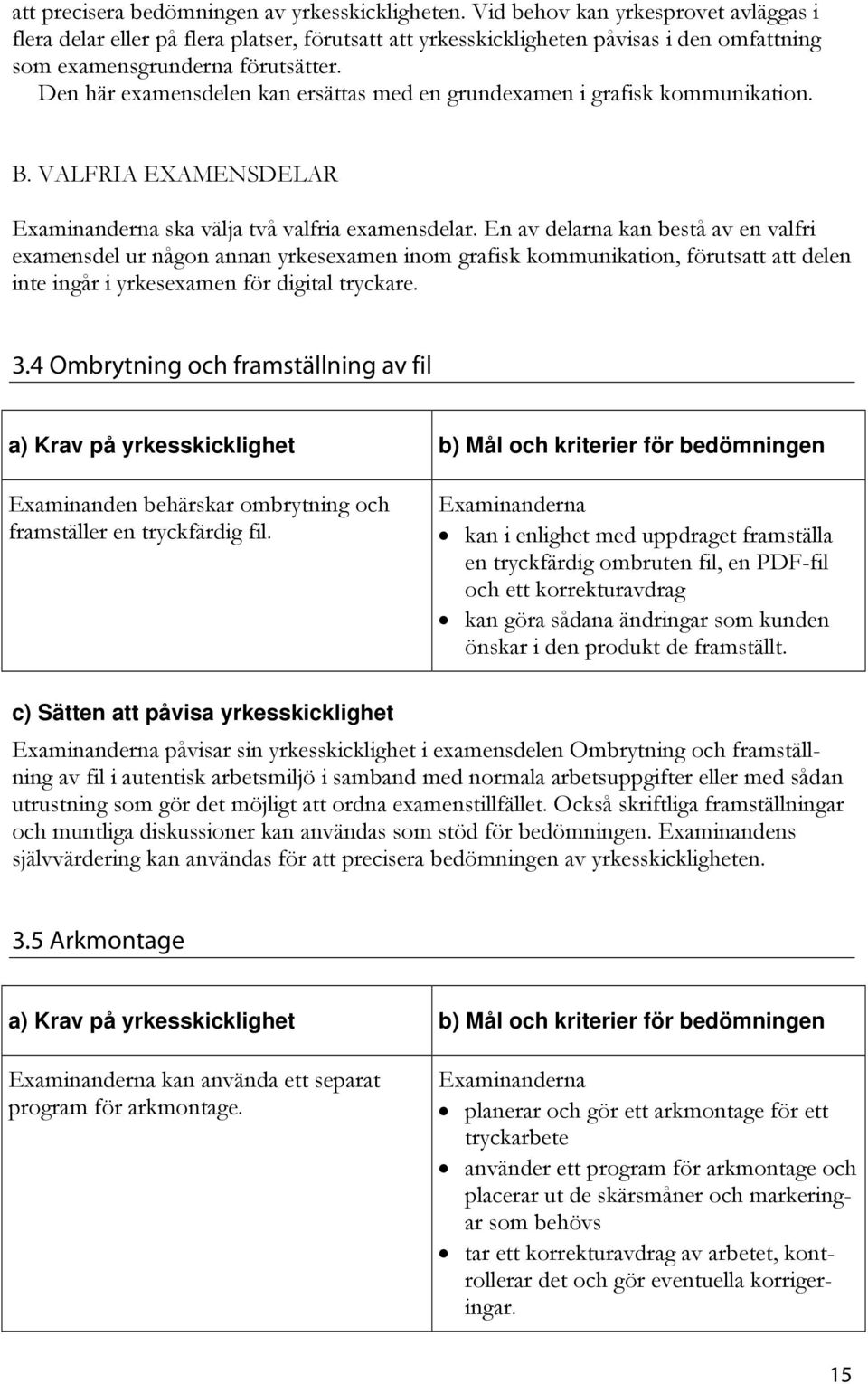 Den här examensdelen kan ersättas med en grundexamen i grafisk kommunikation. B. VALFRIA EXAMENSDELAR ska välja två valfria examensdelar.