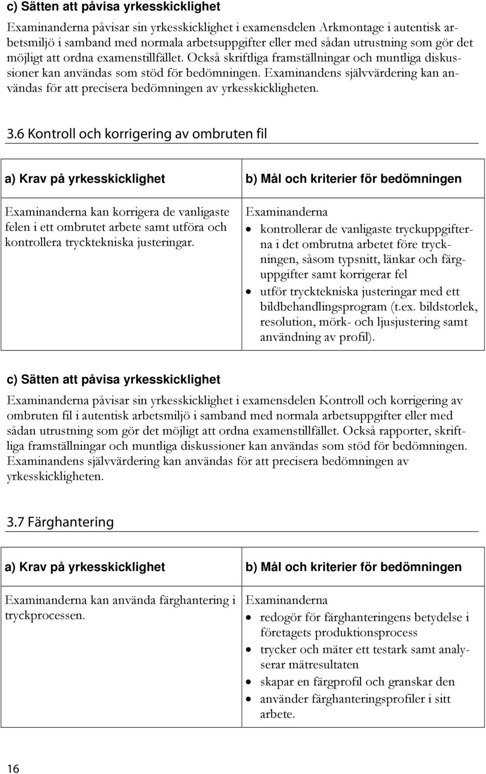 Examinandens självvärdering kan användas för att precisera bedömningen av yrkesskickligheten. 3.