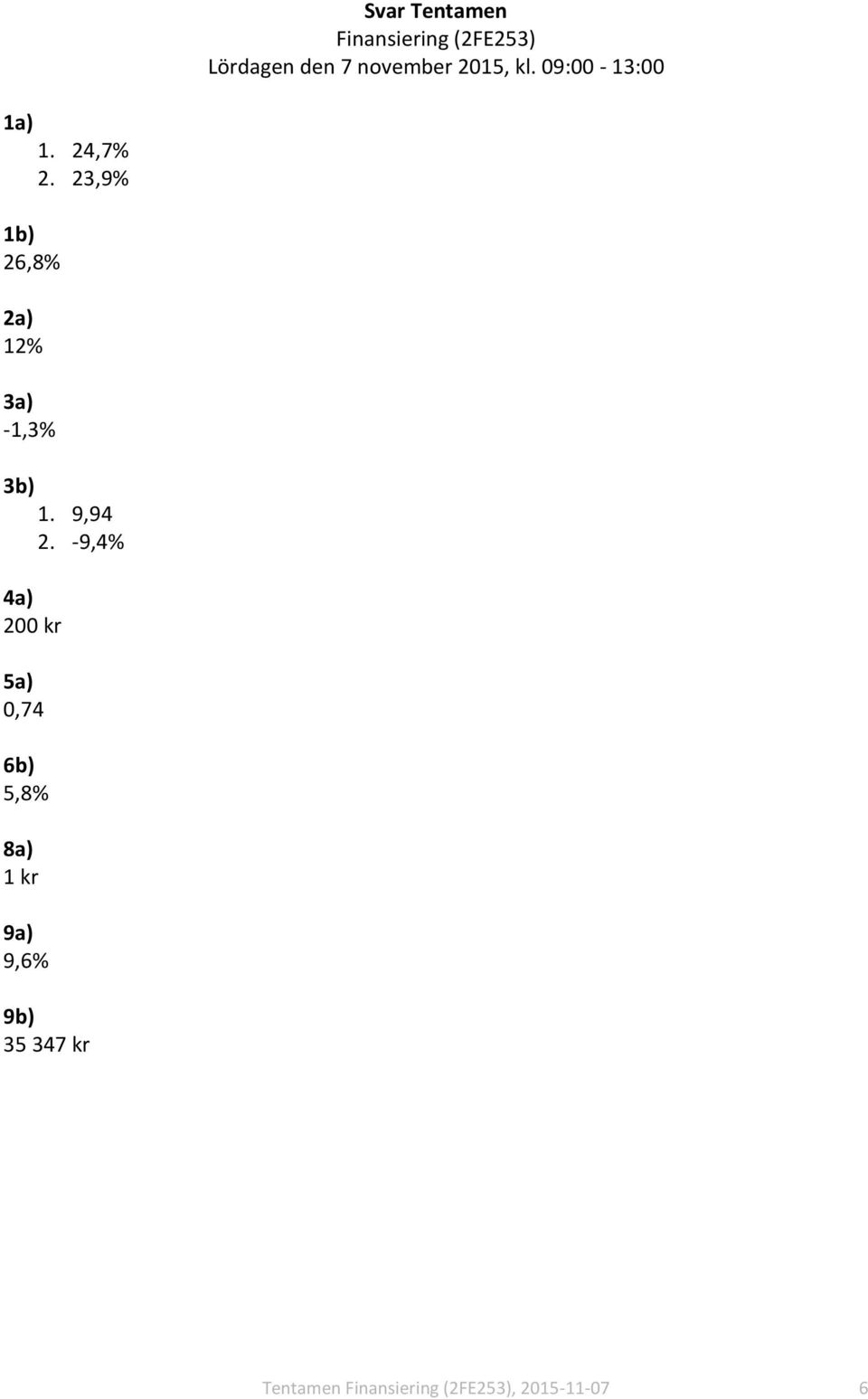 23,9% 1b) 26,8% 2a) 12% 3a) -1,3% 3b) 1. 9,94 2.