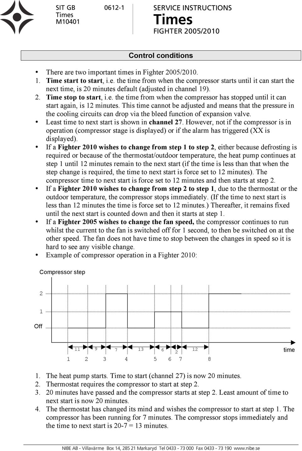 This time cannot be adjusted and means that the pressure in the cooling circuits can drop via the bleed function of expansion valve. Least time to next start is shown in channel 7.