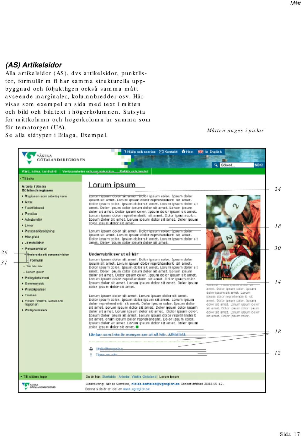 Här visas som exempel en sida med text i mitten och bild och bildtext i högerkolumnen.