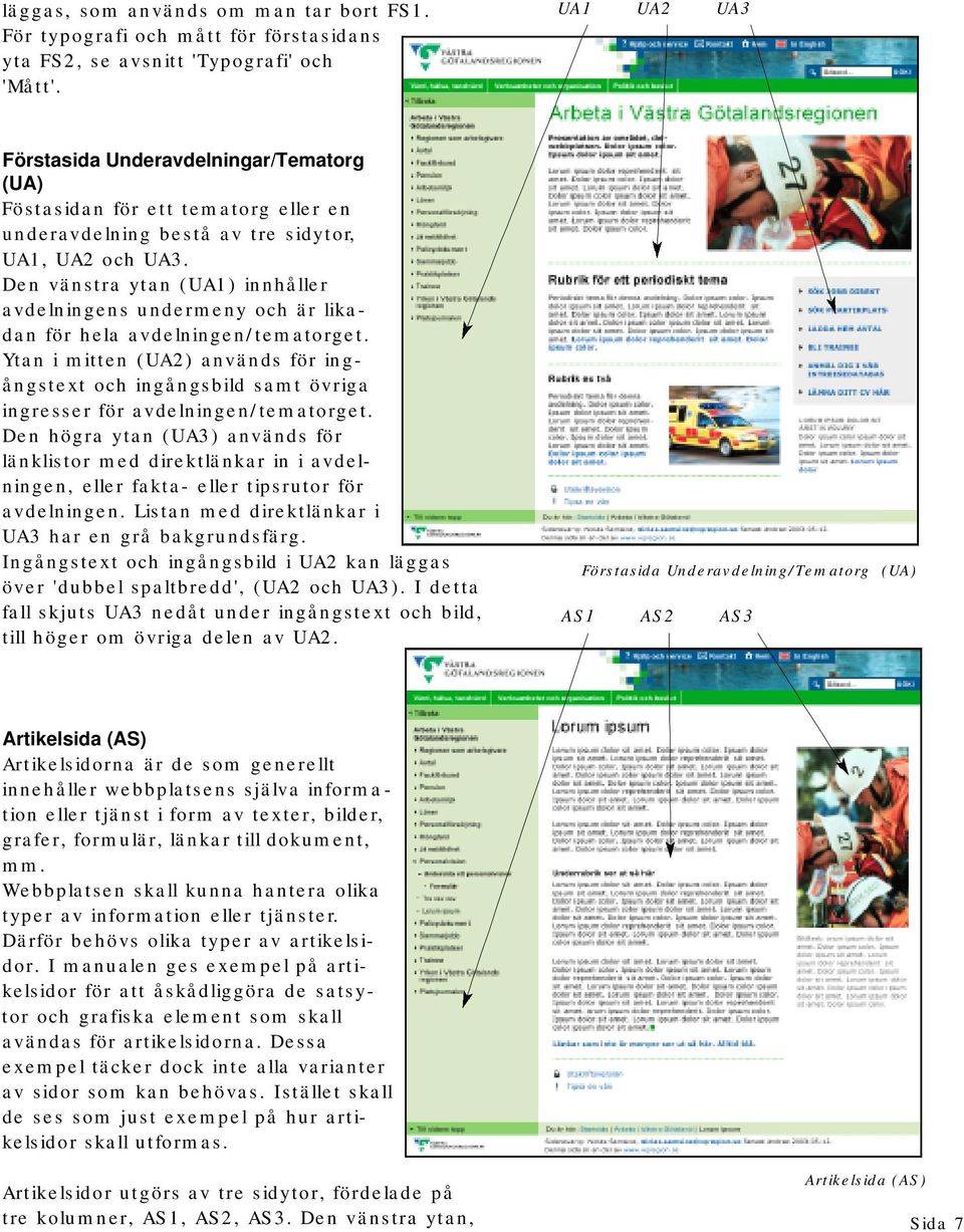 Den vänstra ytan (UA1) innhåller avdelningens undermeny och är likadan för hela avdelningen/tematorget.