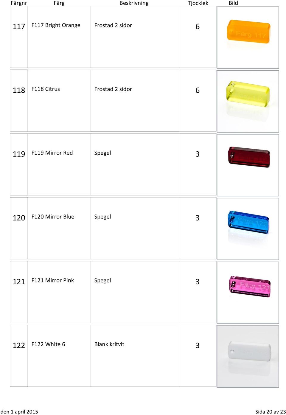 120 F120 Mirror Blue Spegel 121 F121 Mirror Pink