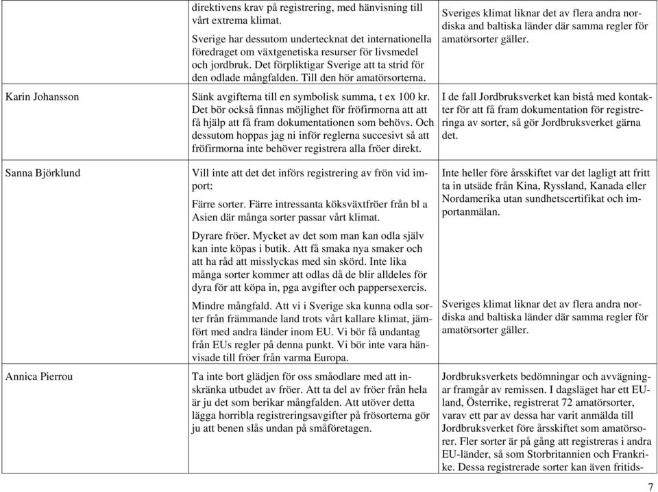 Till den hör amatörsorterna. Sänk avgifterna till en symbolisk summa, t ex 100 kr. Det bör också finnas möjlighet för fröfirmorna att att få hjälp att få fram dokumentationen som behövs.