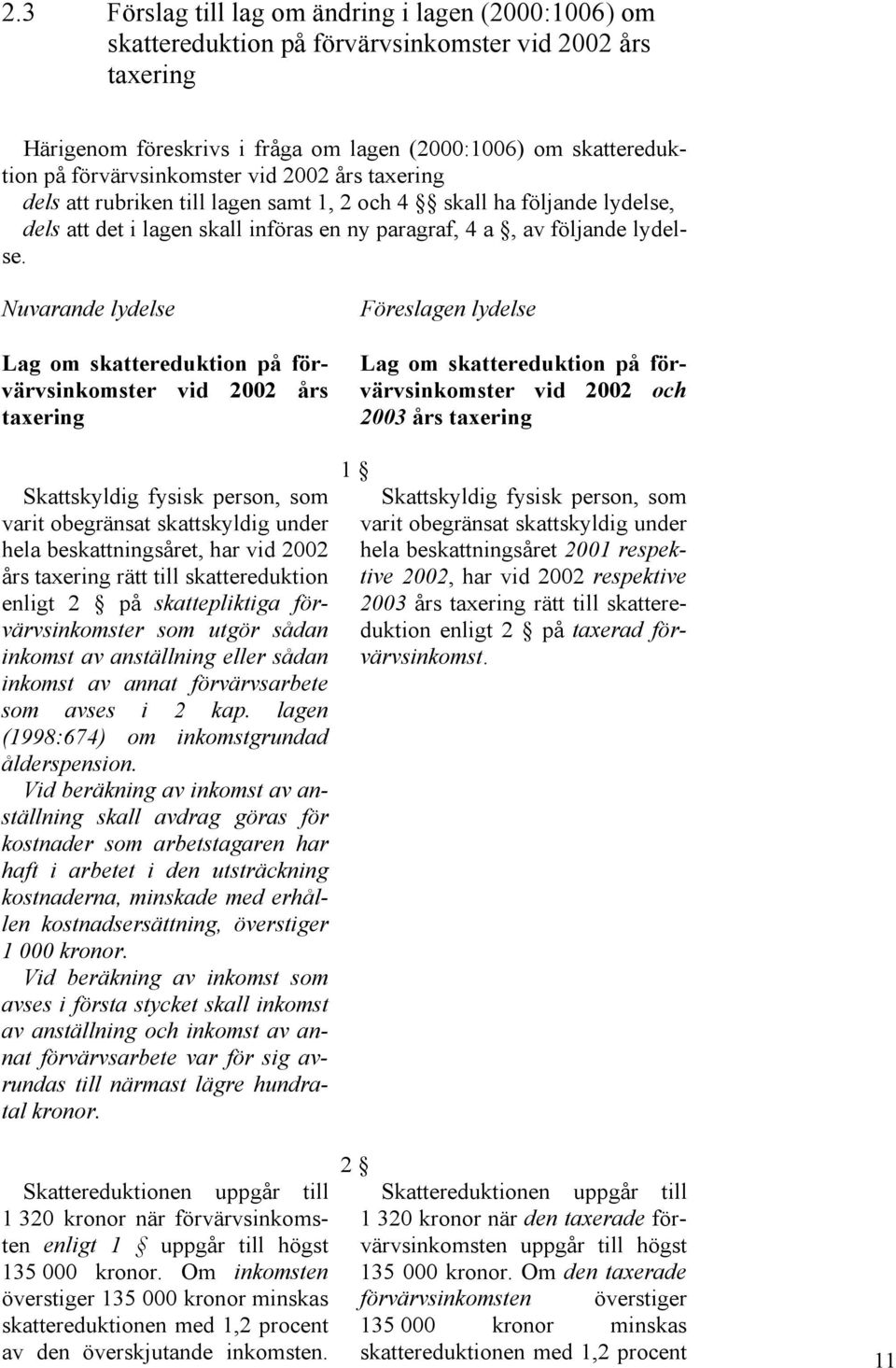 Nuvarande lydelse Lag om skattereduktion på förvärvsinkomster vid 2002 års taxering Skattskyldig fysisk person, som varit obegränsat skattskyldig under hela beskattningsåret, har vid 2002 års