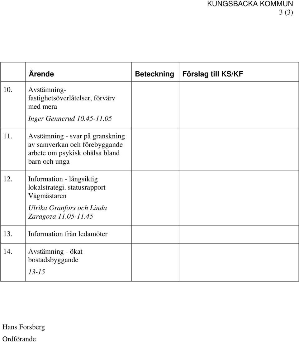 Avstämning - svar på granskning av samverkan och förebyggande arbete om psykisk ohälsa bland barn och unga 12.