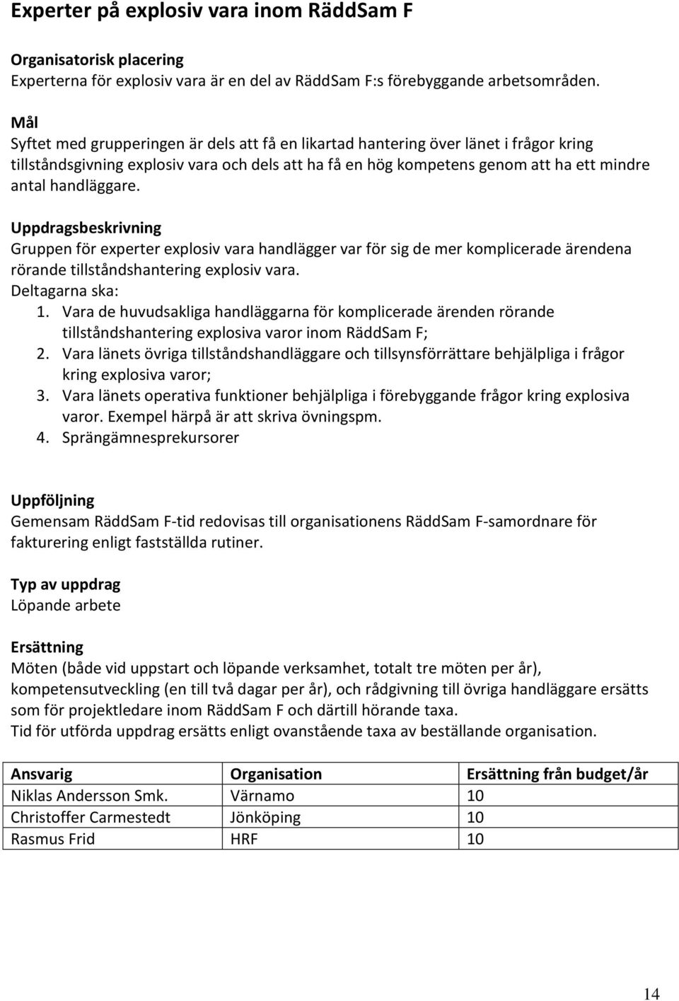 Uppdragsbeskrivning Gruppen för experter explosiv vara handlägger var för sig de mer komplicerade ärendena rörande tillståndshantering explosiv vara. Deltagarna ska: 1.