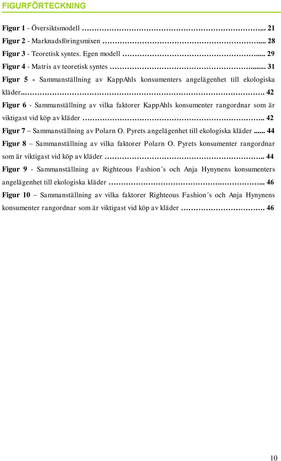 .. 42 Figur 6 - Sammanställning av vilka faktorer KappAhls konsumenter rangordnar som är viktigast vid köp av kläder.. 42 Figur 7 Sammanställning av Polarn O.