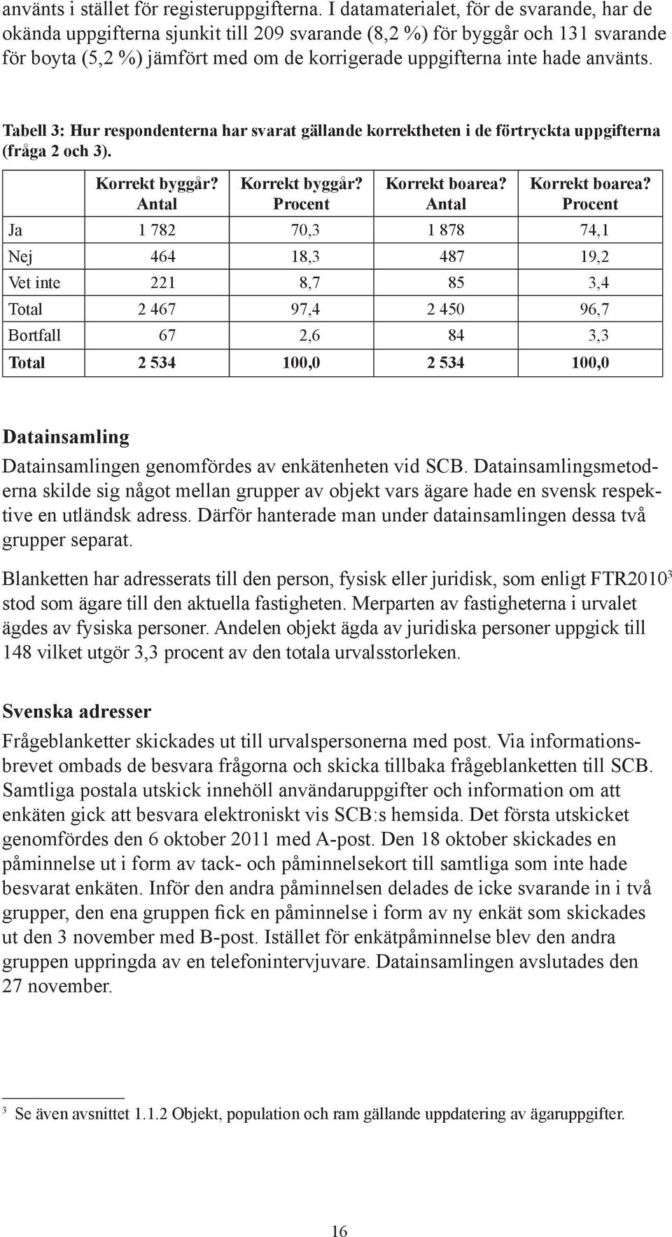 använts. Tabell 3: Hur respondenterna har svarat gällande korrektheten i de förtryckta uppgifterna (fråga 2 och 3). Korrekt byggår? Antal Korrekt byggår? Procent Korrekt boarea? Antal Korrekt boarea?