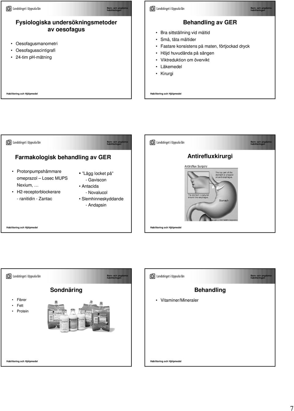 Kirurgi Farmakologisk behandling av GER Antirefluxkirurgi Protonpumpshämmare omeprazol Losec MUPS Nexium, H2-receptorblockerare - ranitidin -