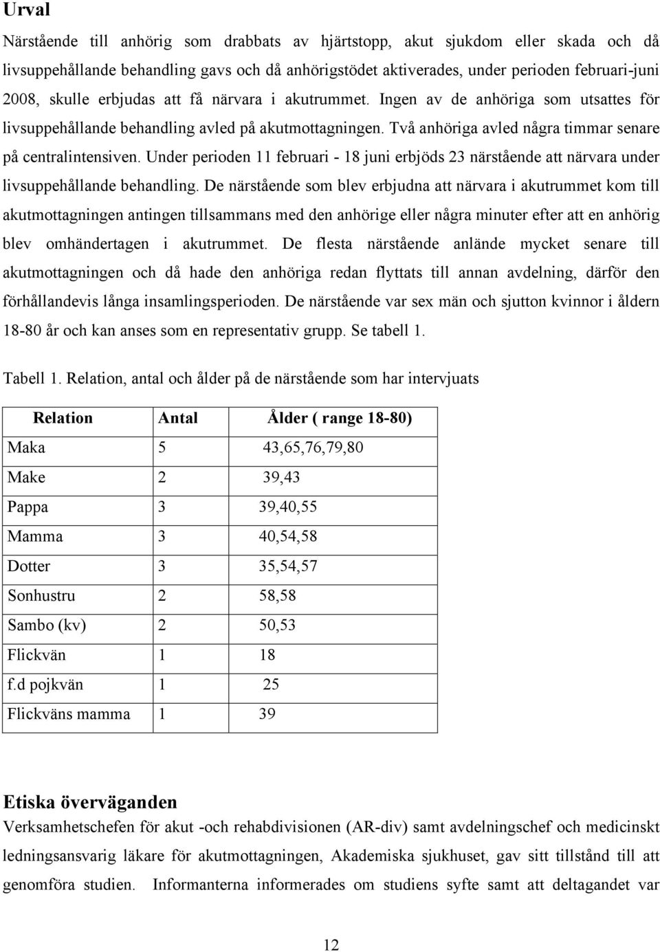 Under perioden 11 februari - 18 juni erbjöds 23 närstående att närvara under livsuppehållande behandling.