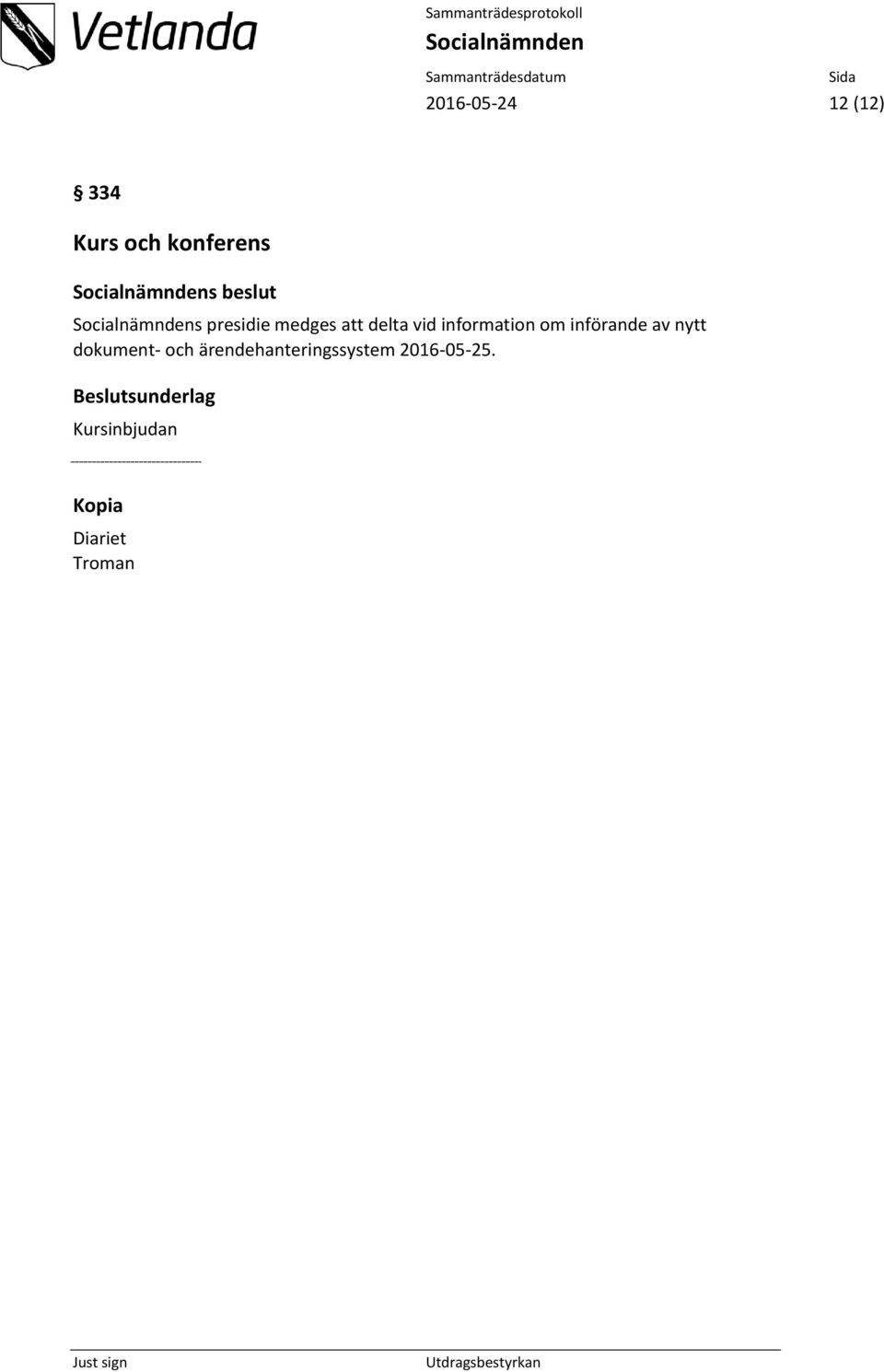 information om införande av nytt dokument- och