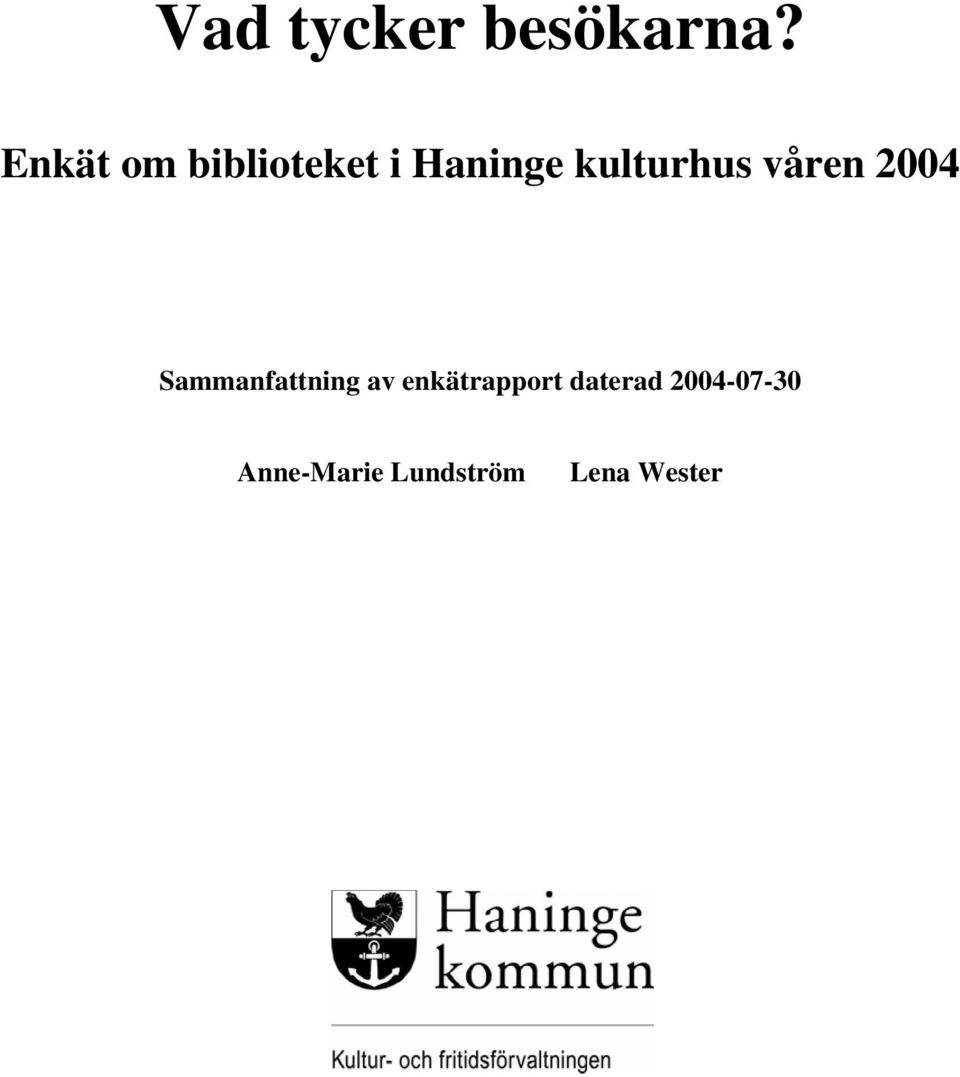 kulturhus våren 2004 Sammanfattning av