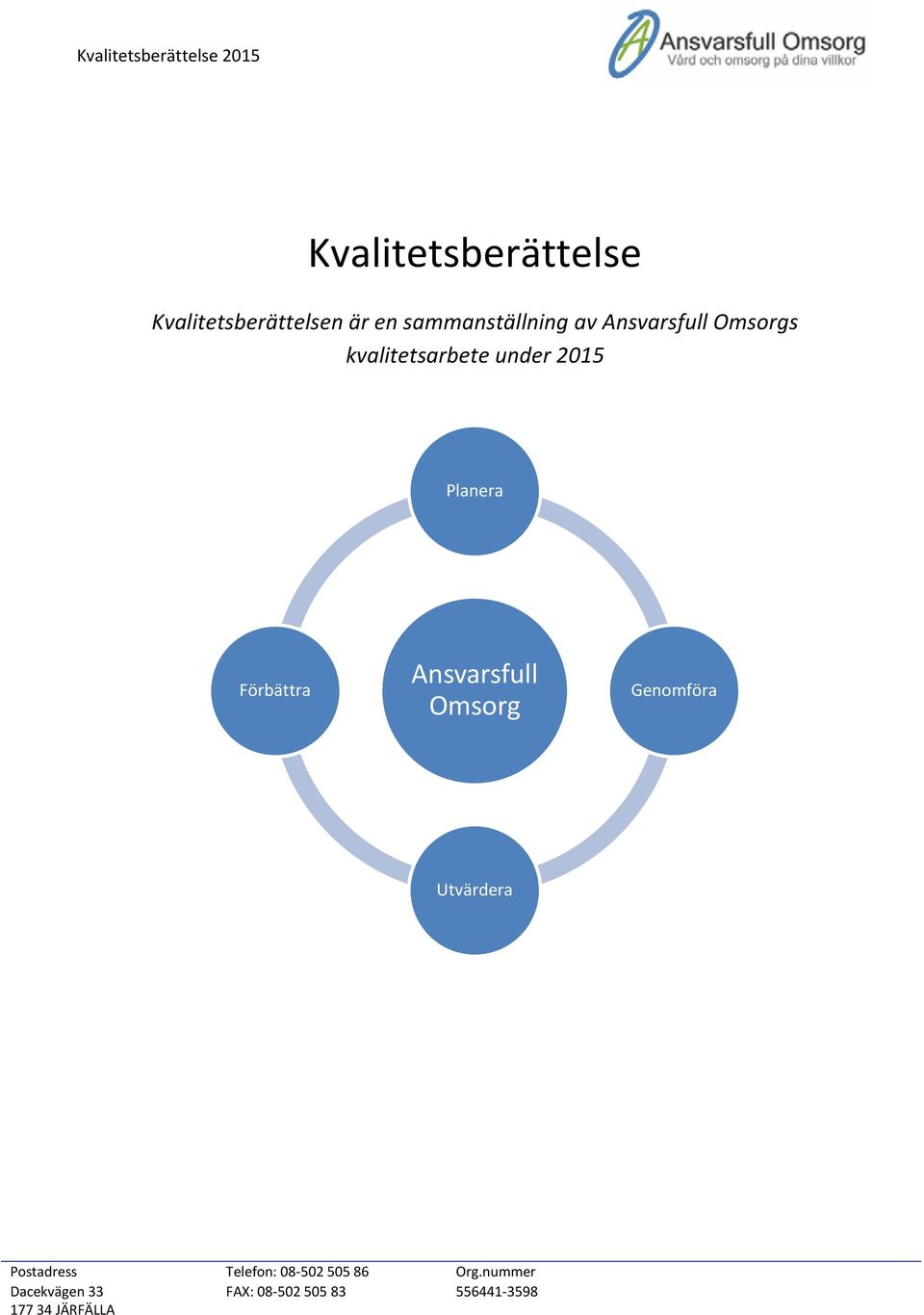 Förbättra Ansvarsfull Omsorg Genomföra Utvärdera Postadress Telefon: 08
