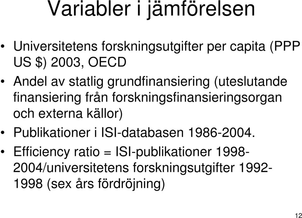 forskningsfinansieringsorgan och externa källor) Publikationer i ISI-databasen 1986-2004.