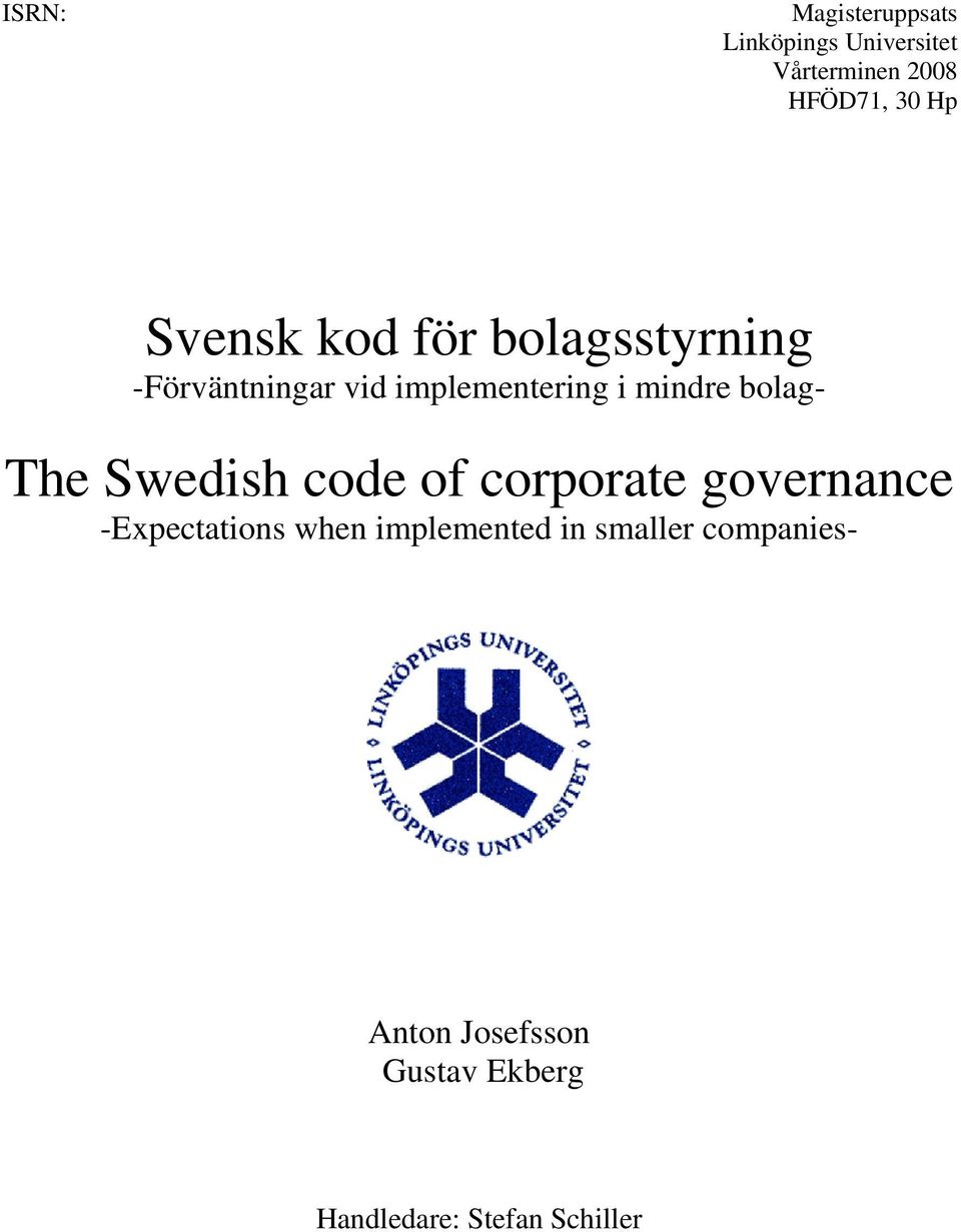 bolag- The Swedish code of corporate governance -Expectations when