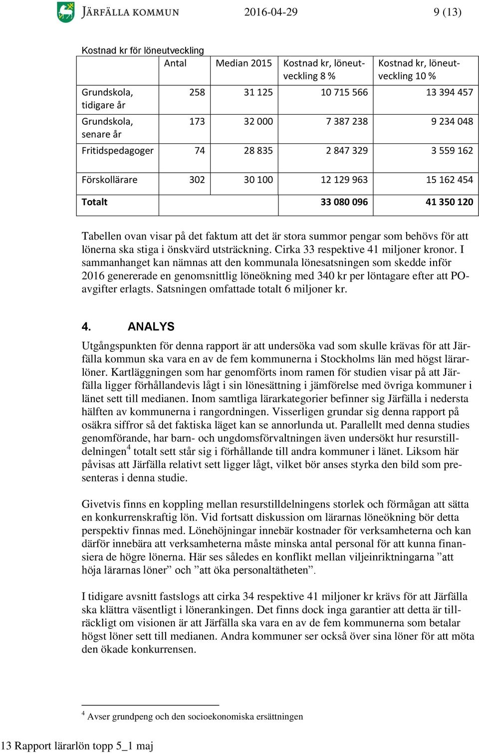 är stora summor pengar som behövs för att lönerna ska stiga i önskvärd utsträckning. Cirka 33 respektive 41 miljoner kronor.