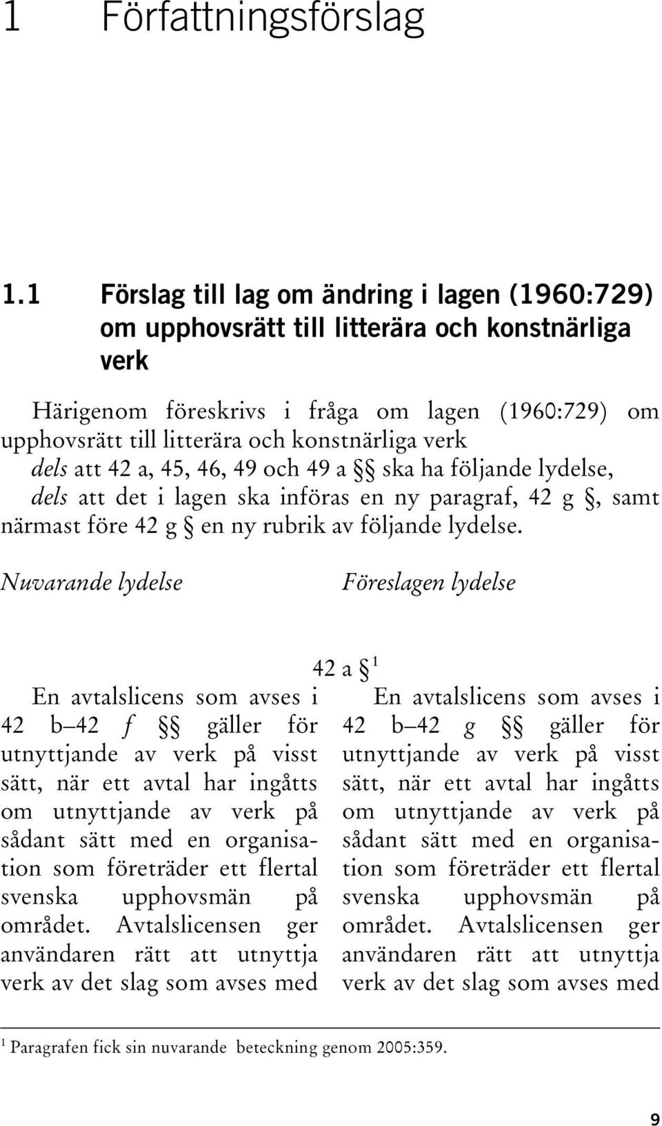 verk dels att 42 a, 45, 46, 49 och 49 a ska ha följande lydelse, dels att det i lagen ska införas en ny paragraf, 42 g, samt närmast före 42 g en ny rubrik av följande lydelse.