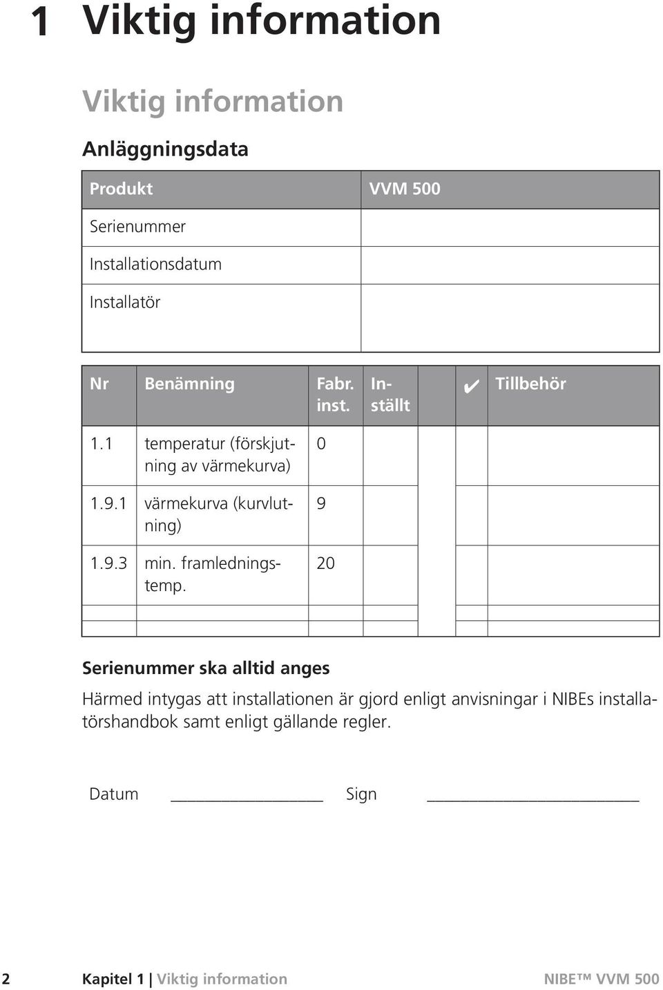 1 värmekurva (kurvlutning) 9 1.9.3 min. framledningstemp.