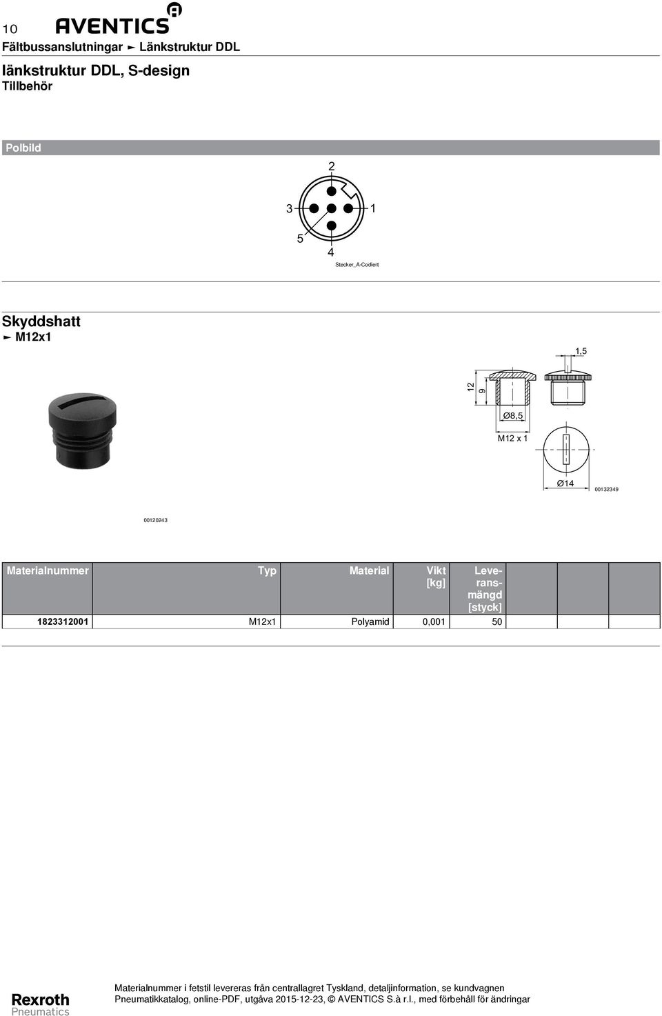 1 Ø1 001339 00103 Materialnummer Typ Material Vikt