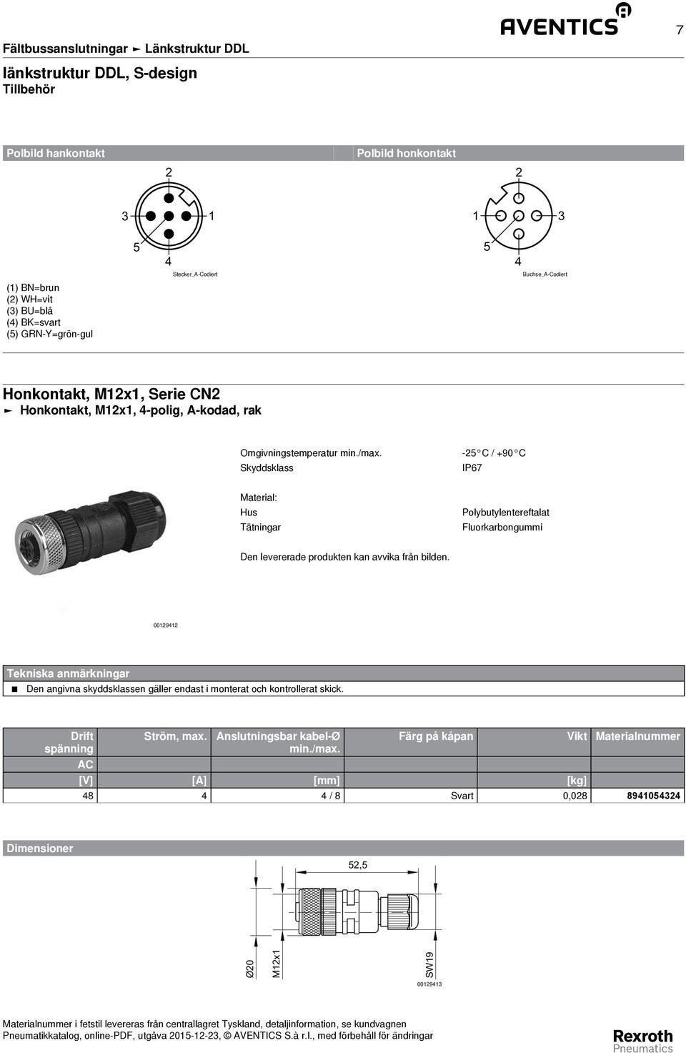 Skyddsklass -5 C / +90 C IP67 Material: Hus Tätningar Polybutylentereftalat Fluorkarbongummi Den levererade produkten kan avvika från bilden.