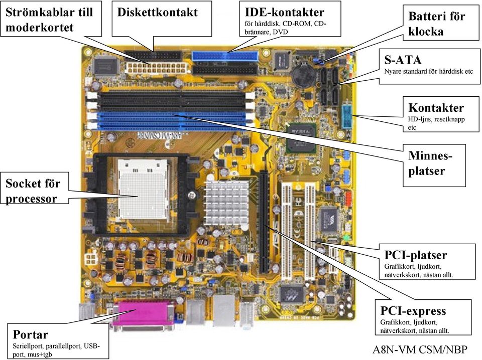 processor Minnesplatser PCI-platser Grafikkort, ljudkort, nätverkskort, nästan allt.