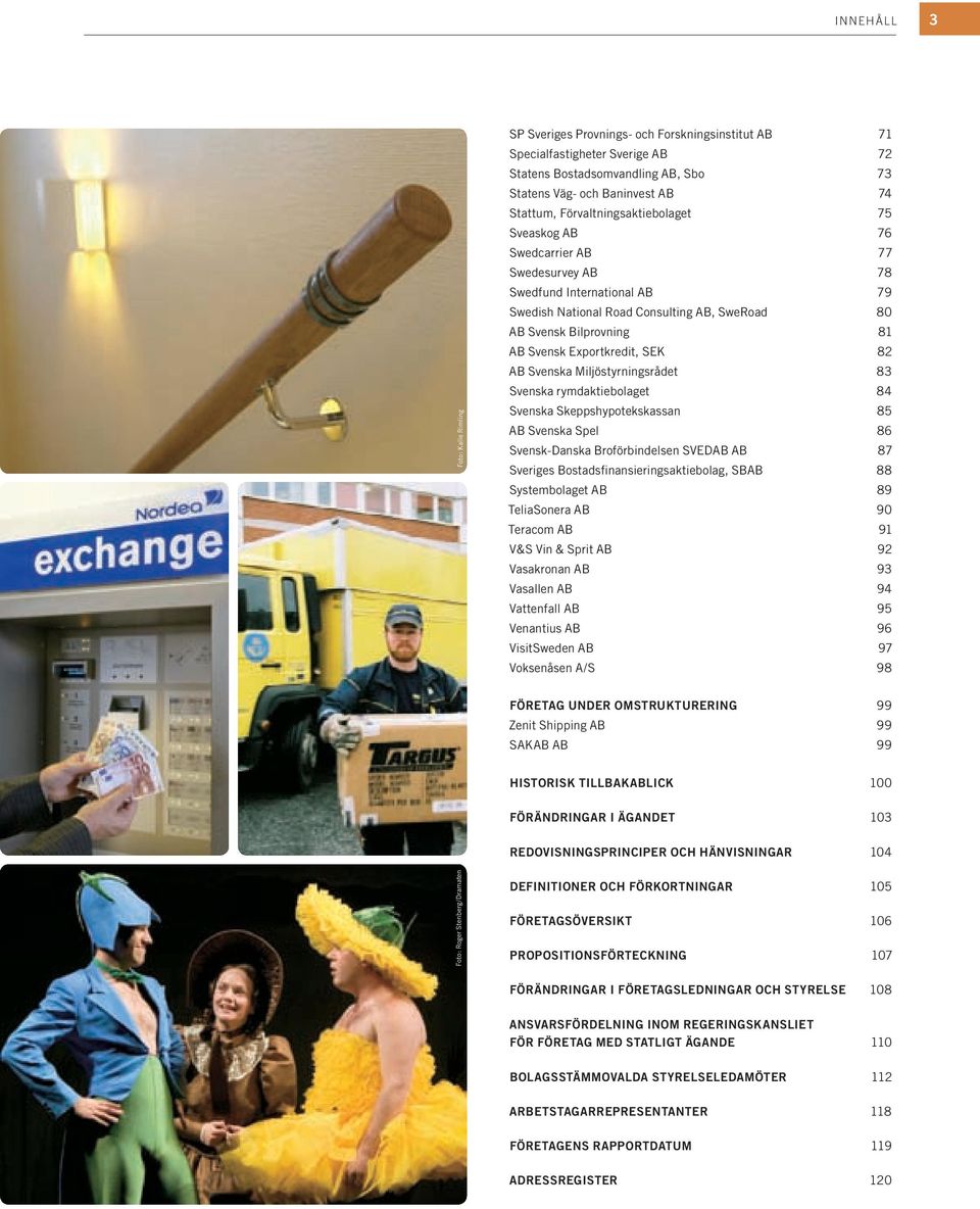 Exportkredit, SEK 82 AB Svenska Miljöstyrningsrådet 83 Svenska rymdaktiebolaget 84 Svenska Skeppshypotekskassan 85 AB Svenska Spel 86 Svensk-Danska Broförbindelsen SVEDAB AB 87 Sveriges
