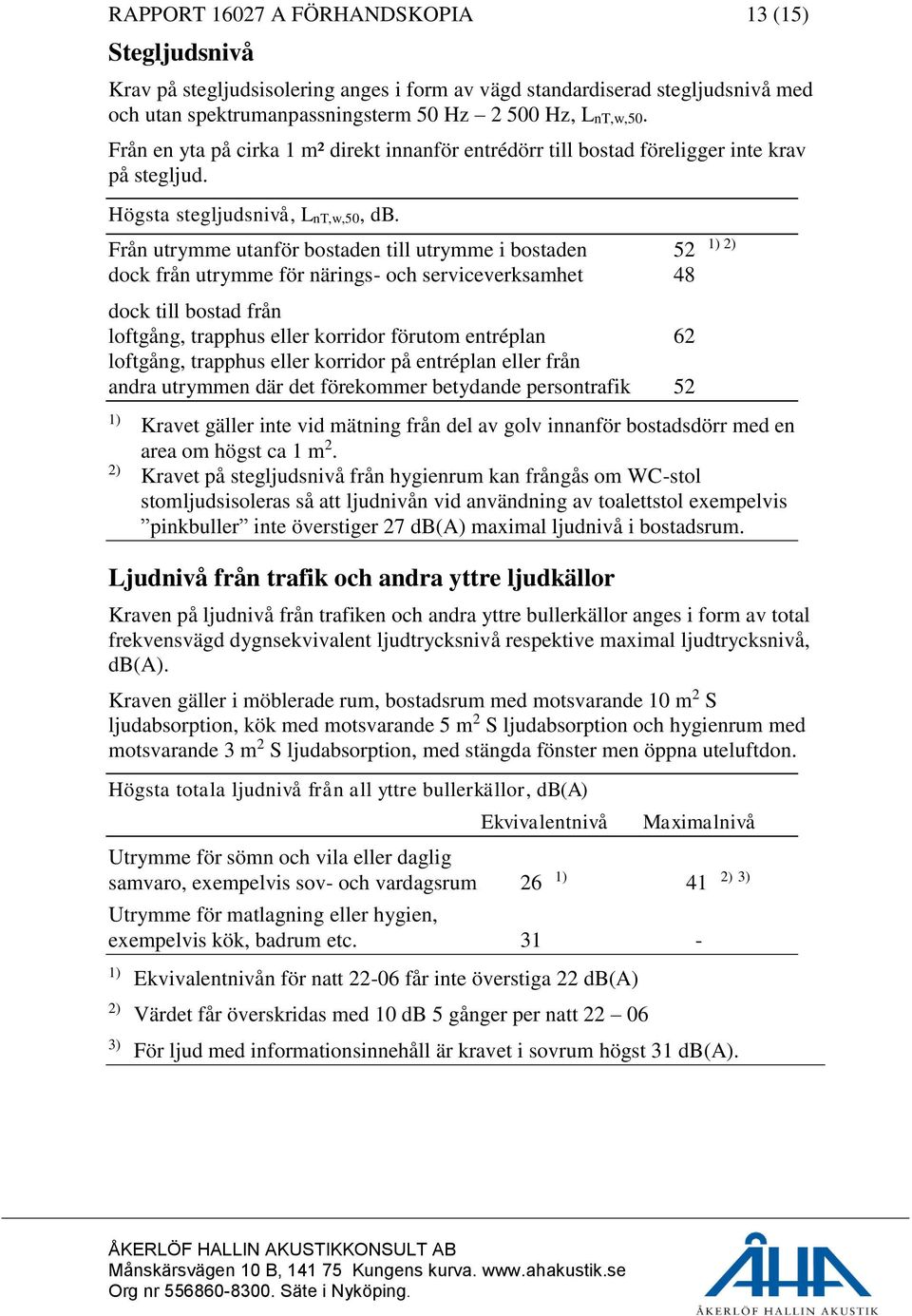 Från utrymme utanför bostaden till utrymme i bostaden 52 dock från utrymme för närings- och serviceverksamhet 48 dock till bostad från loftgång, trapphus eller korridor förutom entréplan 62 loftgång,