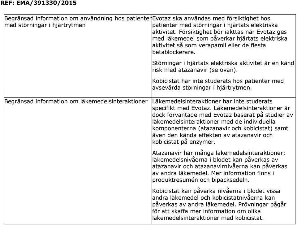 Störningar i hjärtats elektriska aktivitet är en känd risk med atazanavir (se ovan). Kobicistat har inte studerats hos patienter med avsevärda störningar i hjärtrytmen.