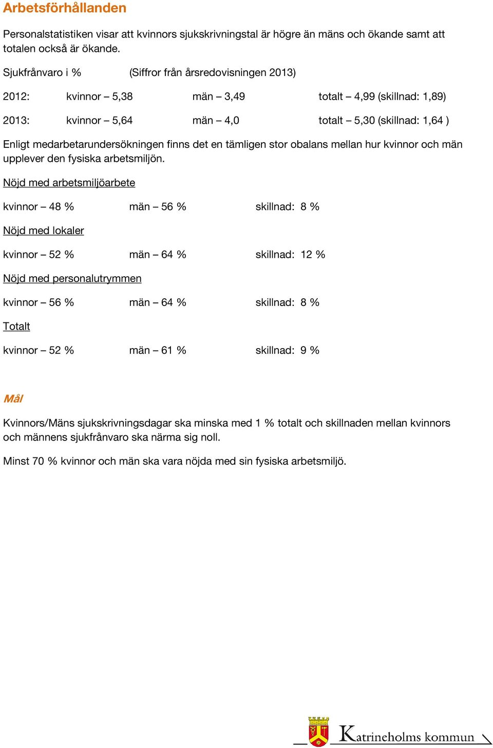 finns det en tämligen stor obalans mellan hur kvinnor och män upplever den fysiska arbetsmiljön.