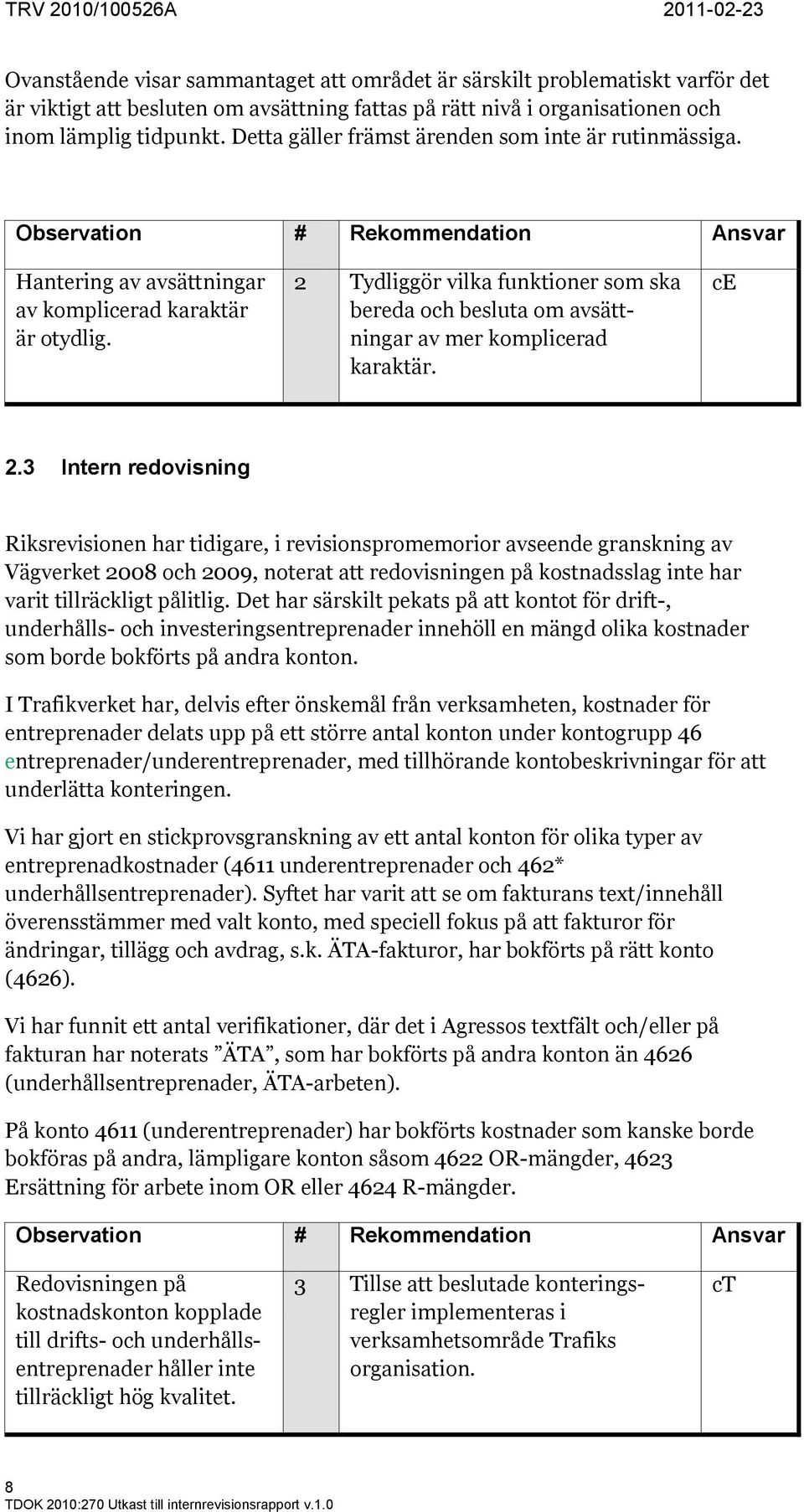 2 Tydliggör vilka funktioner som ska bereda och besluta om avsättningar av mer komplicerad karaktär. ce 2.