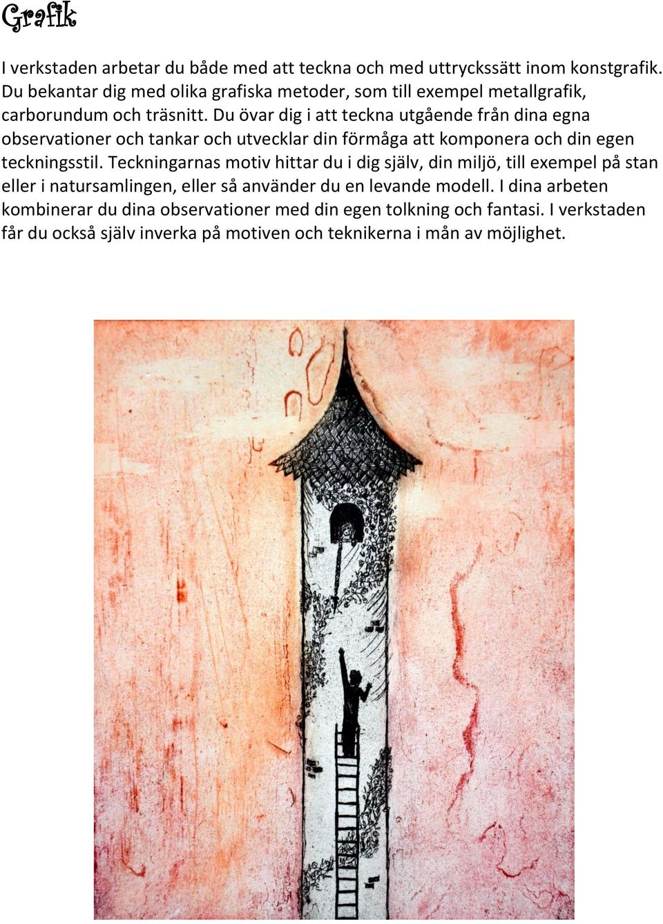 Du övar dig i att teckna utgående från dina egna observationer och tankar och utvecklar din förmåga att komponera och din egen teckningsstil.