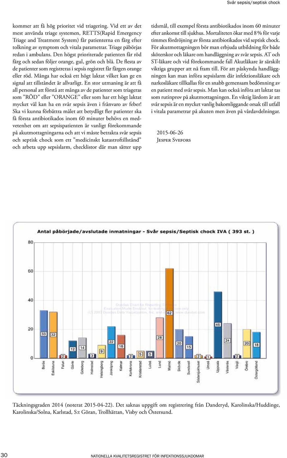 Triage påbörjas redan i ambulans. Den högst prioriterade patienten får röd färg och sedan följer orange, gul, grön och blå.