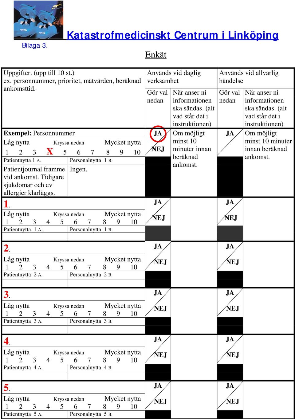Används vid daglig verksamhet Gör val nedan När anser ni informationen ska sändas. (alt vad står det i instruktionen) Om möjligt minst 10 minuter innan beräknad ankomst.