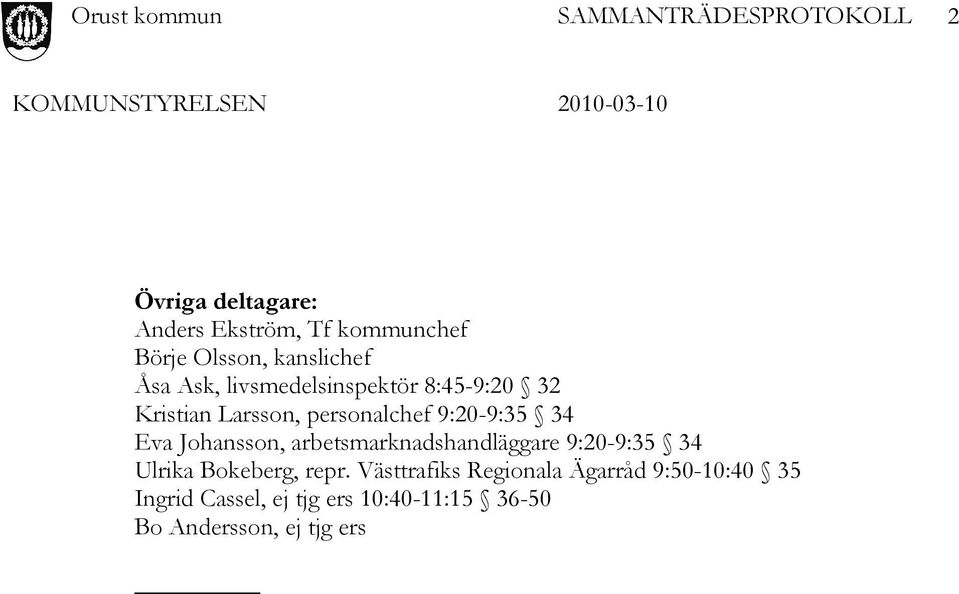 Johansson, arbetsmarknadshandläggare 9:20-9:35 34 Ulrika Bokeberg, repr.