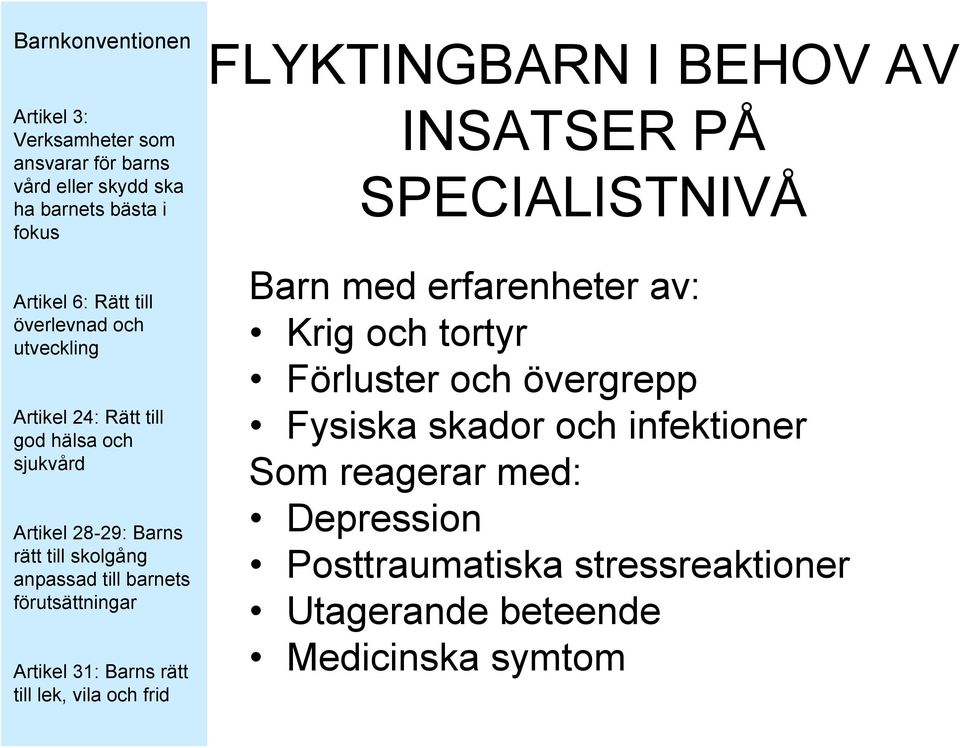 Fysiska skador och infektioner Som reagerar med: Depression