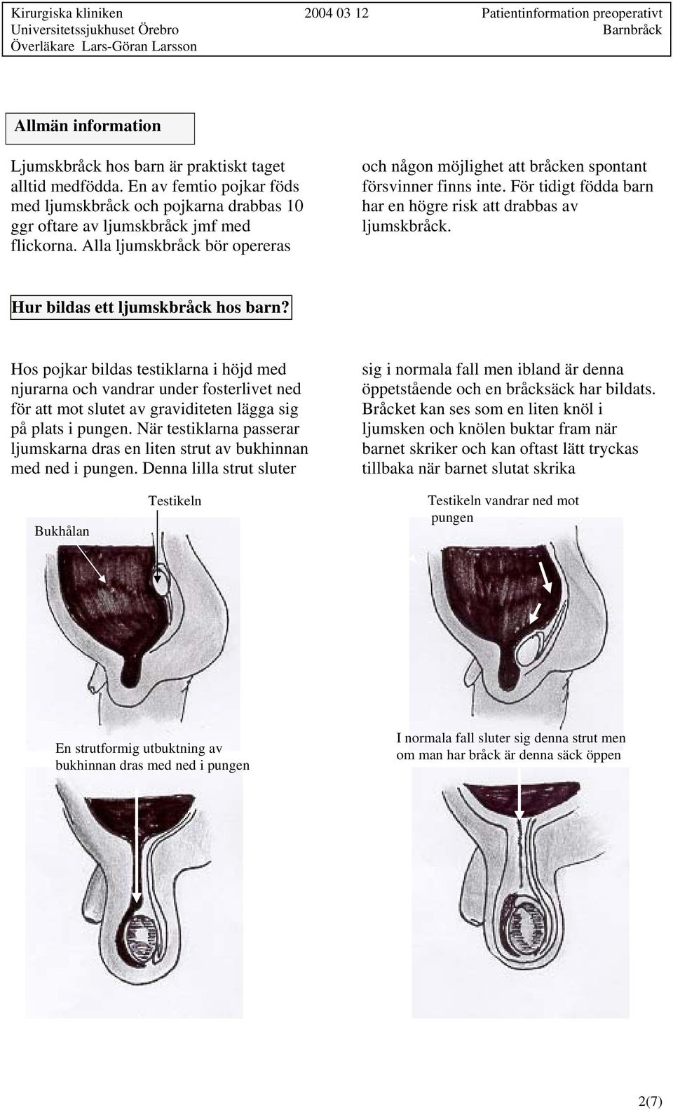 Hos pojkar bildas testiklarna i höjd med njurarna och vandrar under fosterlivet ned för att mot slutet av graviditeten lägga sig på plats i pungen.