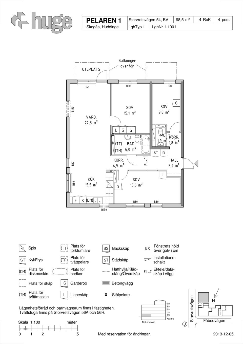 4,5 m² E-C HA 5,9 m² 15,5 m² 15,6 m² B13 Backskåp E-C