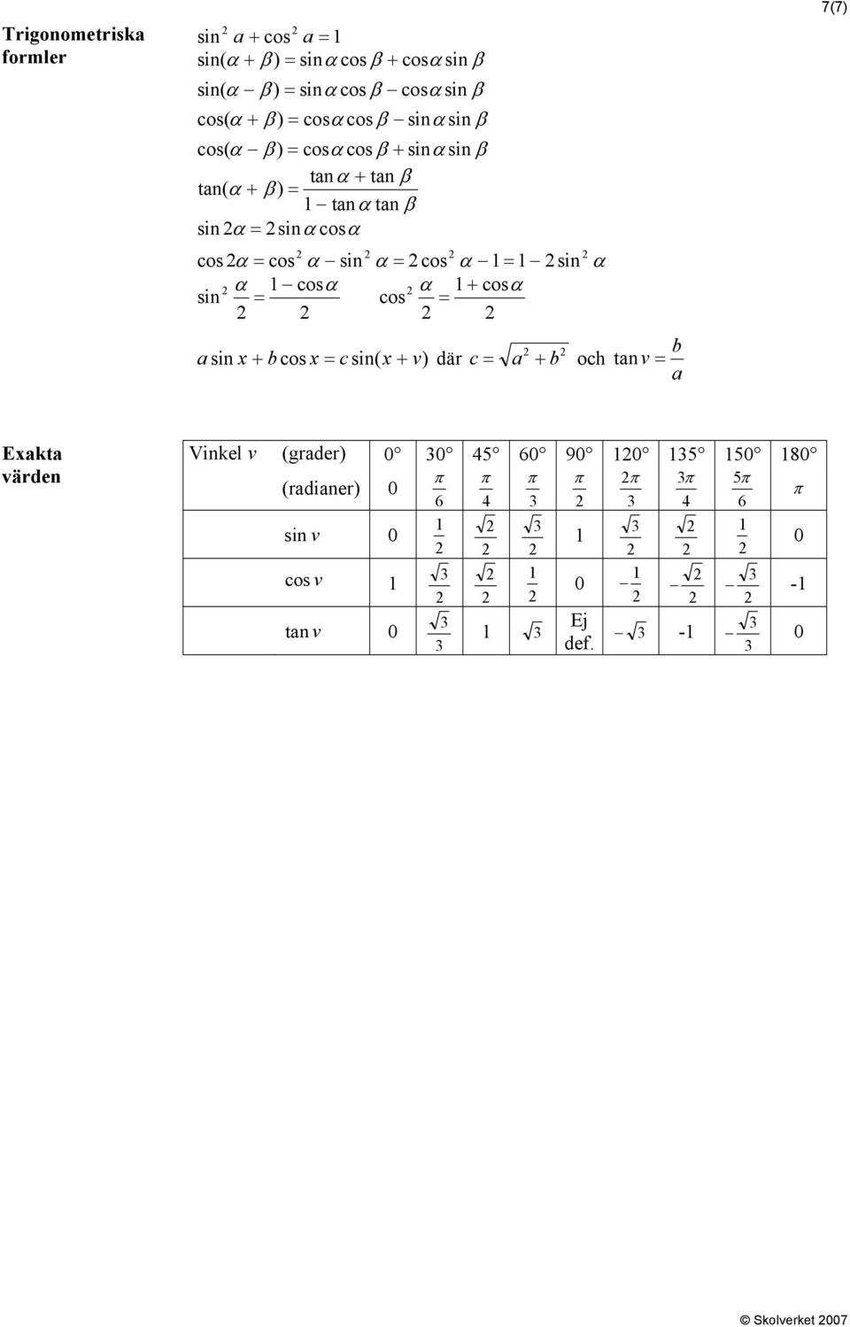 os α = os α si α = os α = si α osα α + osα si = os = si + os = si( + ) dä = + α o t = 7(7) Ekt äd