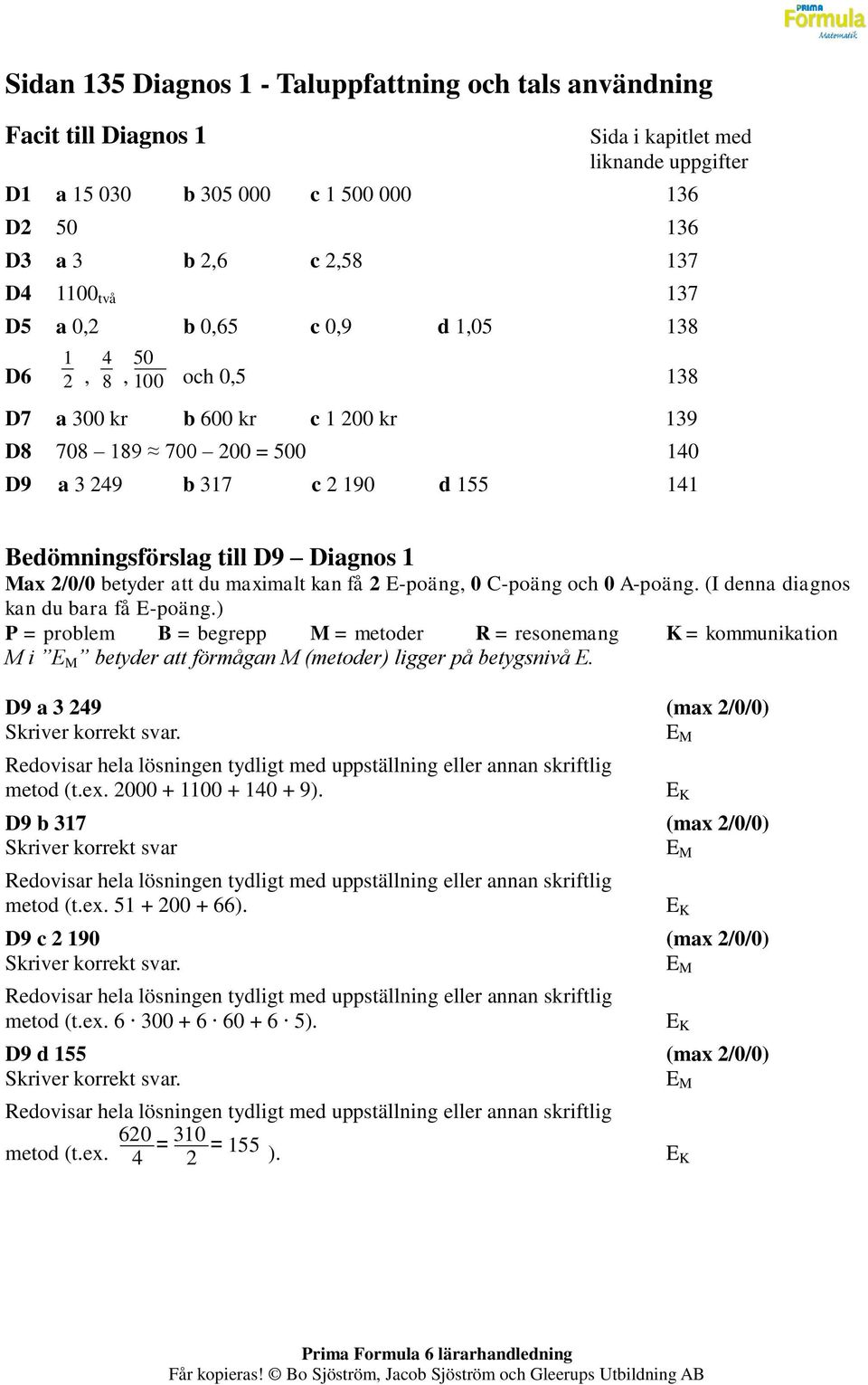 Diagnos 1 Max 2/0/0 betyder att du maximalt kan få 2 E-poäng, 0 C-poäng och 0 A-poäng. (I denna diagnos kan du bara få E-poäng.