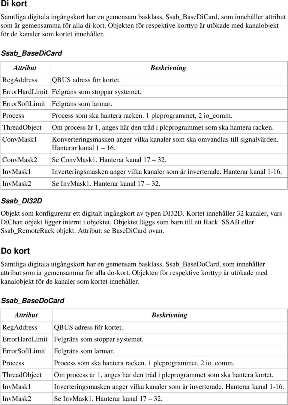 ErrorHardLimit Felgräns som stoppar systemet. ErrorSoftLimit Felgräns som larmar. Process Process som ska hantera racken. 1 plcprogrammet, 2 io_comm.