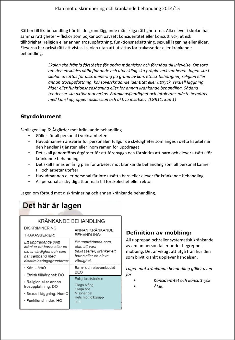 läggning eller ålder. Eleverna har också rätt att vistas i skolan utan att utsättas för trakasserier eller kränkande behandling.