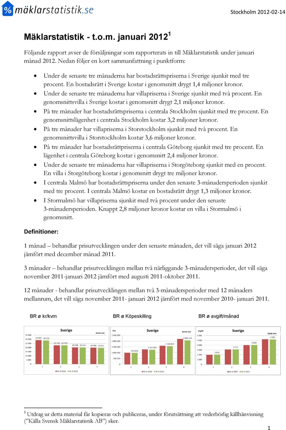 En bostadsrätt i Sverige kostar i genomsnitt drygt 1,4 miljoner kronor. Under de senaste tre månaderna har villapriserna i Sverige sjunkit med två procent.