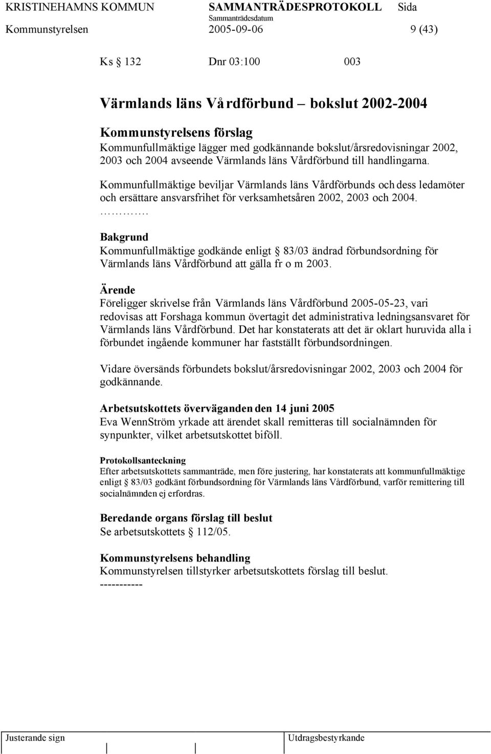 Kommunfullmäktige beviljar Värmlands läns Vårdförbunds och dess ledamöter och ersättare ansvarsfrihet för verksamhetsåren 2002, 2003 och 2004.